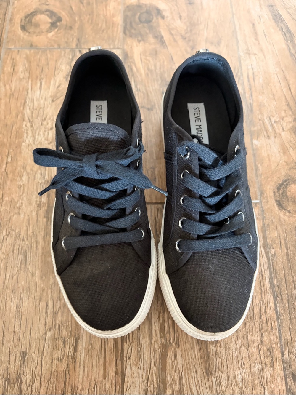 Steve Madden Black Canvas Low-Top Sneakers with White Sole